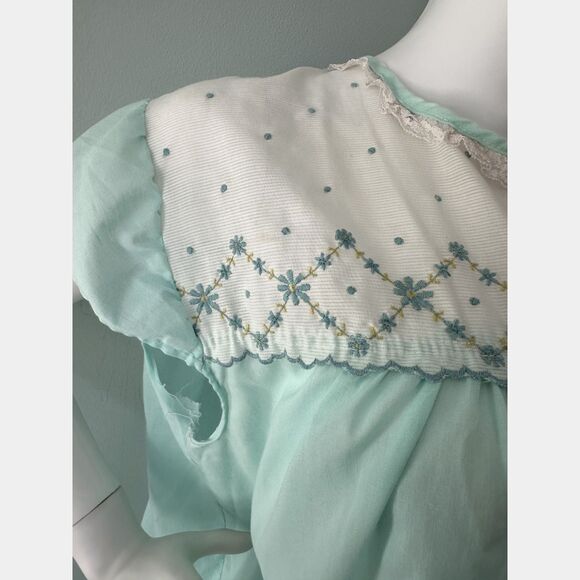 Vintage 60s Baby Blue Embroidered Floral Sleep Dress Night Gown size XL - Picture 6 of 11